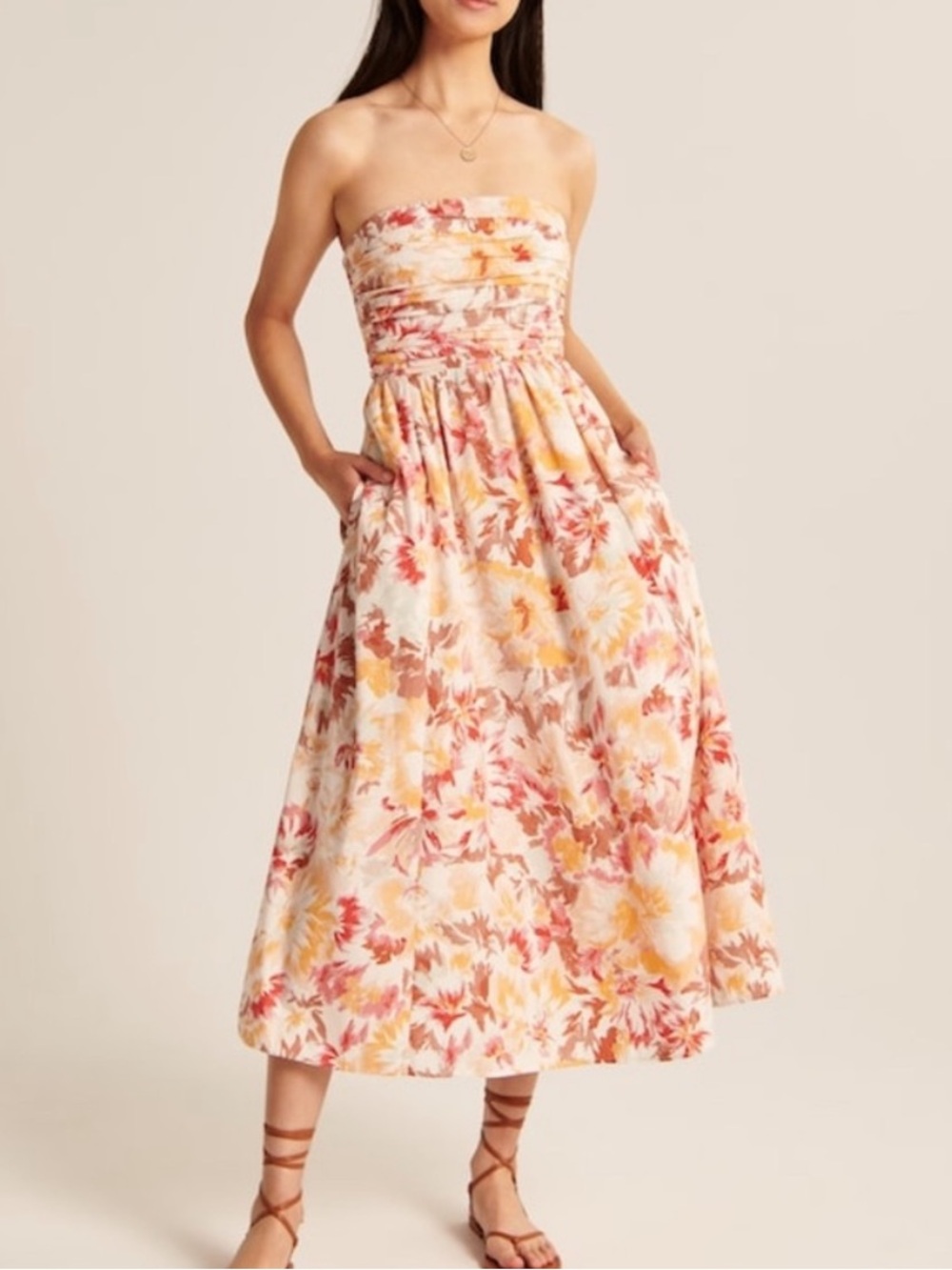 Abercrombie & Fitch - Poplin Floral Smocked Midi Dress (Sz LS)